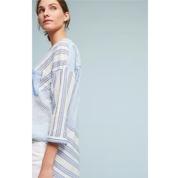 Anthropologie Holding Horses Mimi Pieced Wrap Tunic Blue White Stripe - Picture 12 of 13
